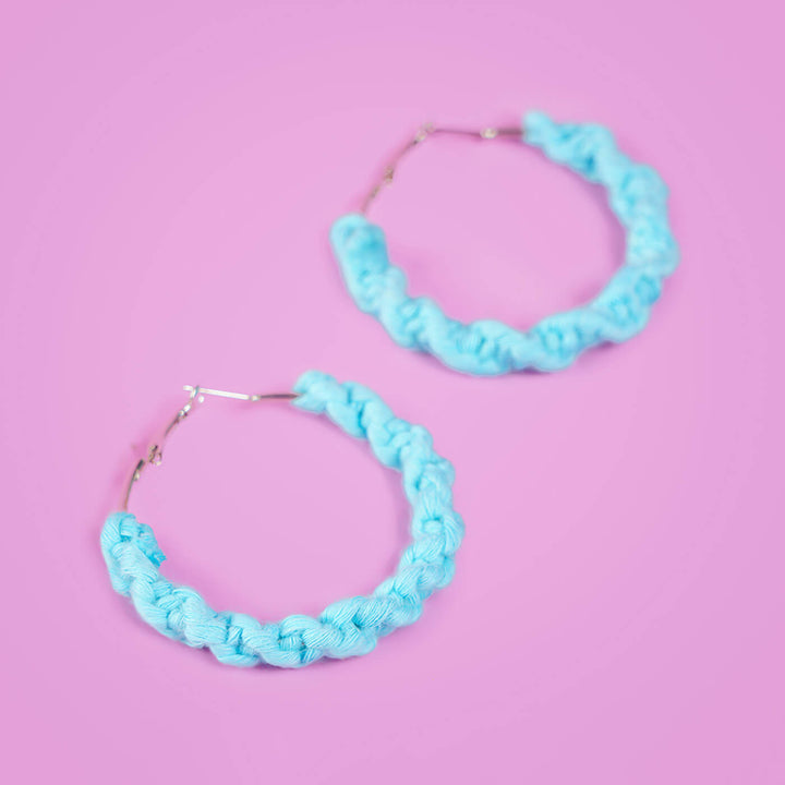 Light Blue Macrame Hoop Earrings