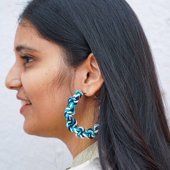 Shades of Blue Macrame Hoop Earrings