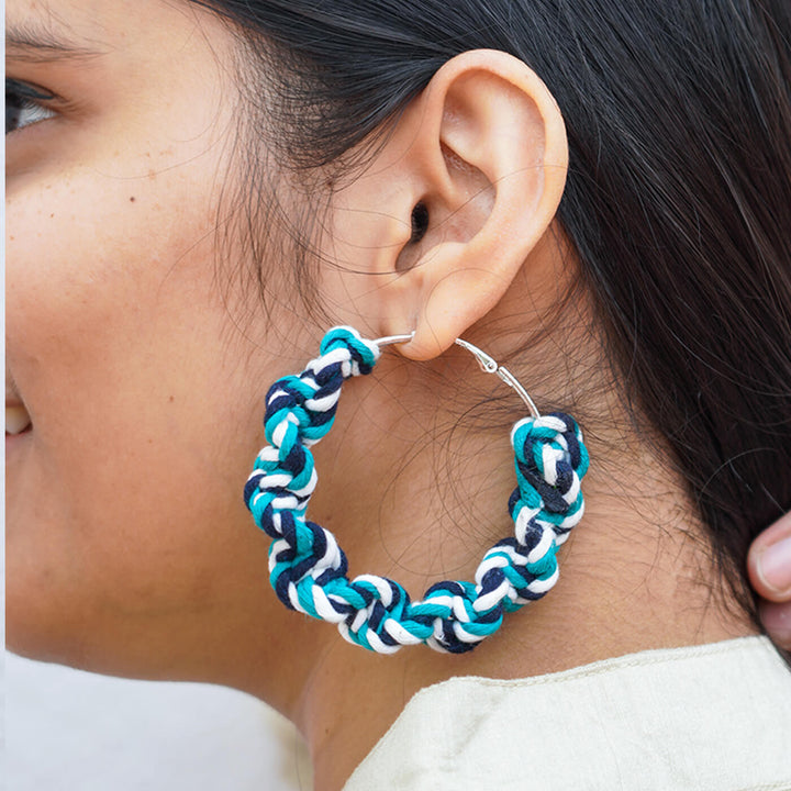 Shades of Blue Macrame Hoop Earrings