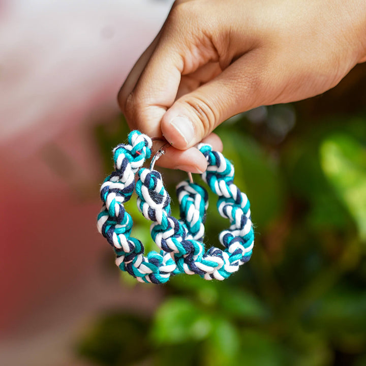 Shades of Blue Macrame Hoop Earrings