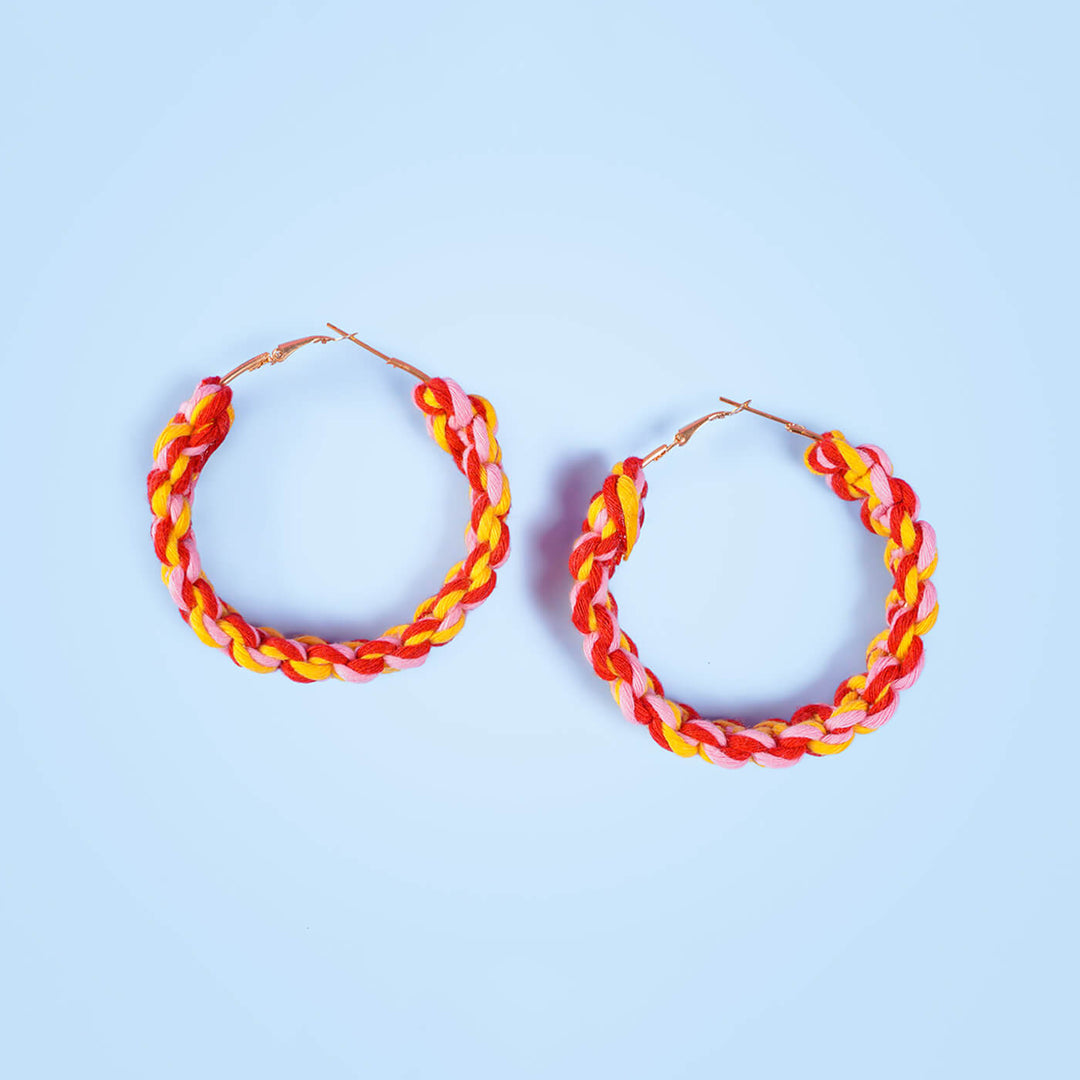 Shades of Red and Yellow Macrame Hoop Earrings - Zwende