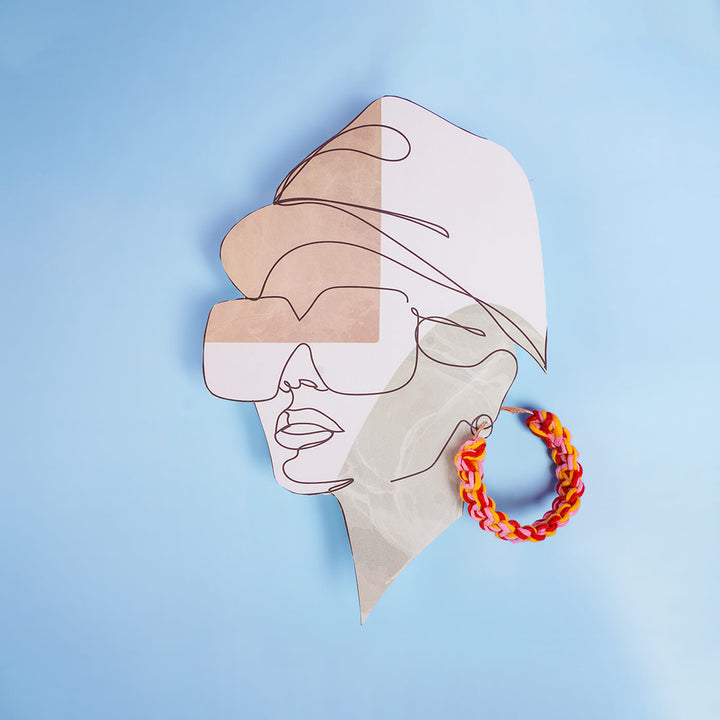 Shades of Red and Yellow Macrame Hoop Earrings