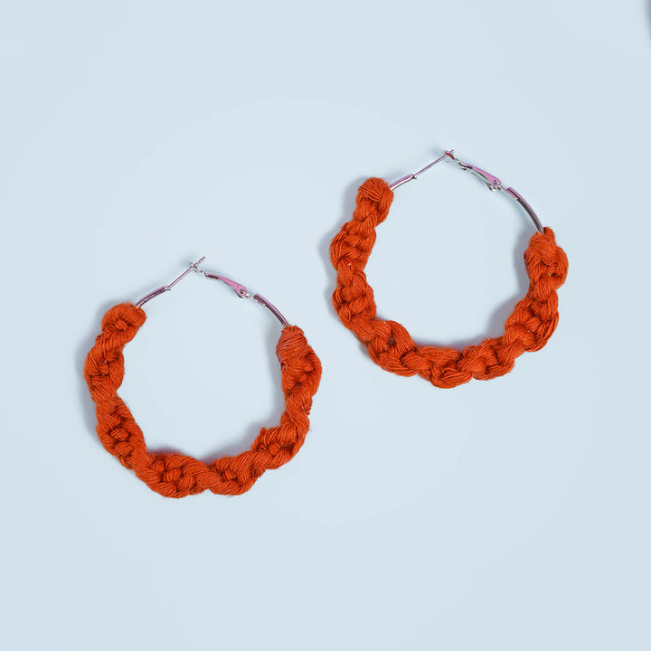 Orange Macrame Hoop Earrings