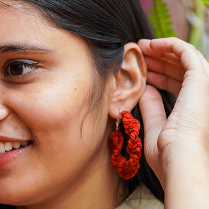 Orange Macrame Hoop Earrings