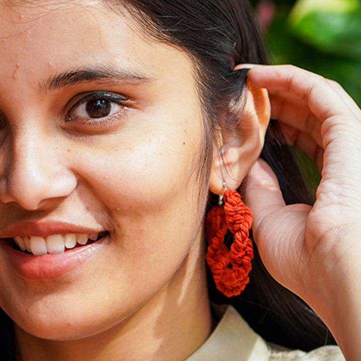 Orange Macrame Hoop Earrings