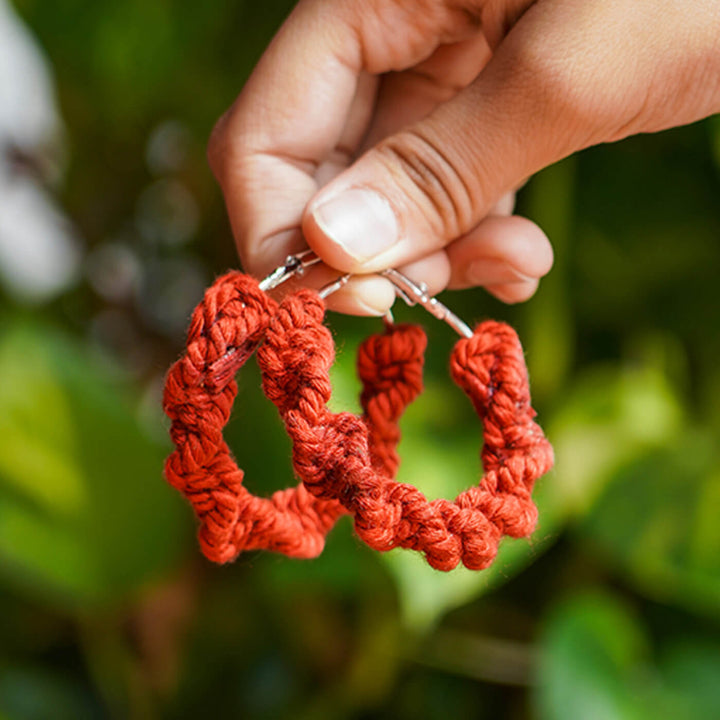 Orange Macrame Hoop Earrings