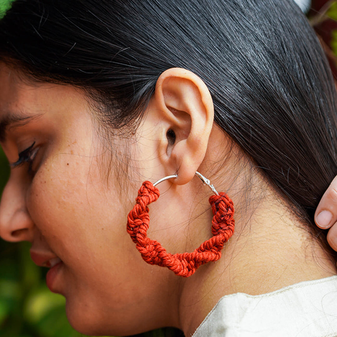 Orange Macrame Hoop Earrings