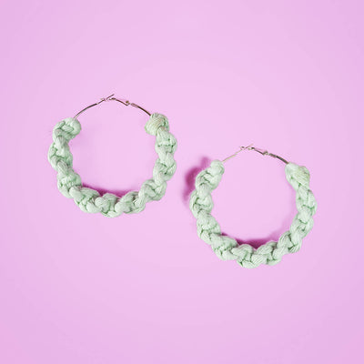 Pastel Green Twisted Macrame Hoop Earrings