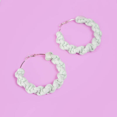 Pastel Green Twisted Macrame Hoop Earrings