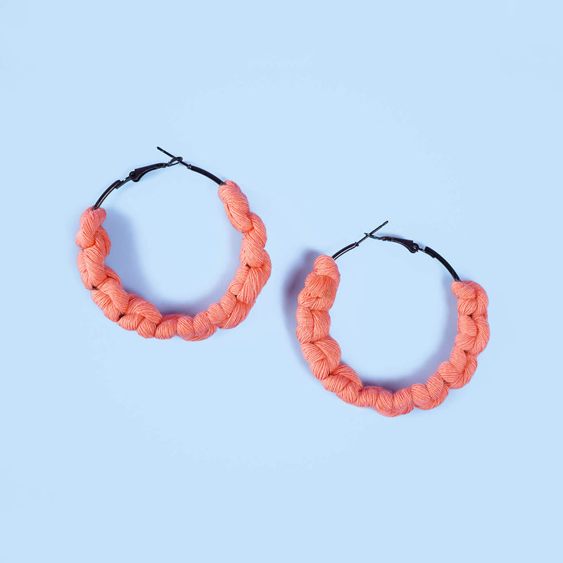 Pastel Orange Thick Braided Macrame Earrings