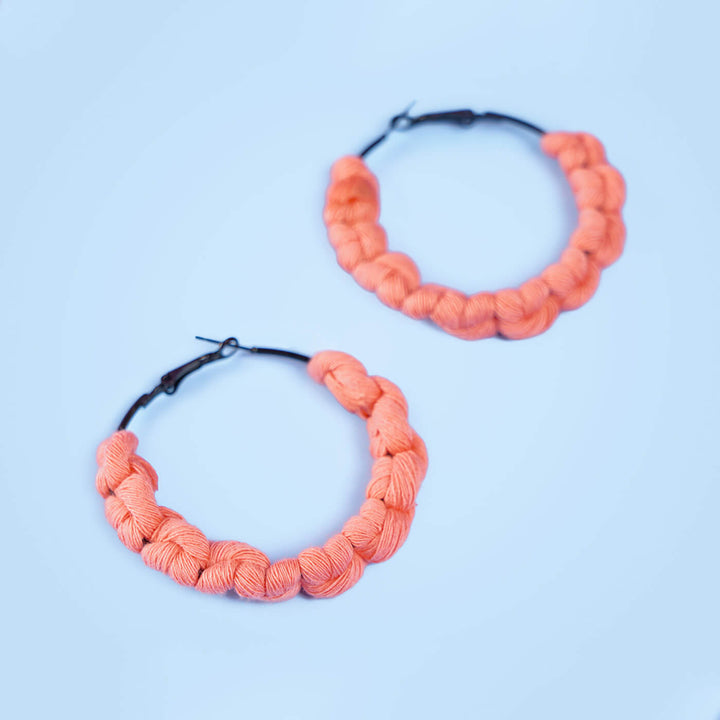 Pastel Orange Thick Braided Macrame Earrings