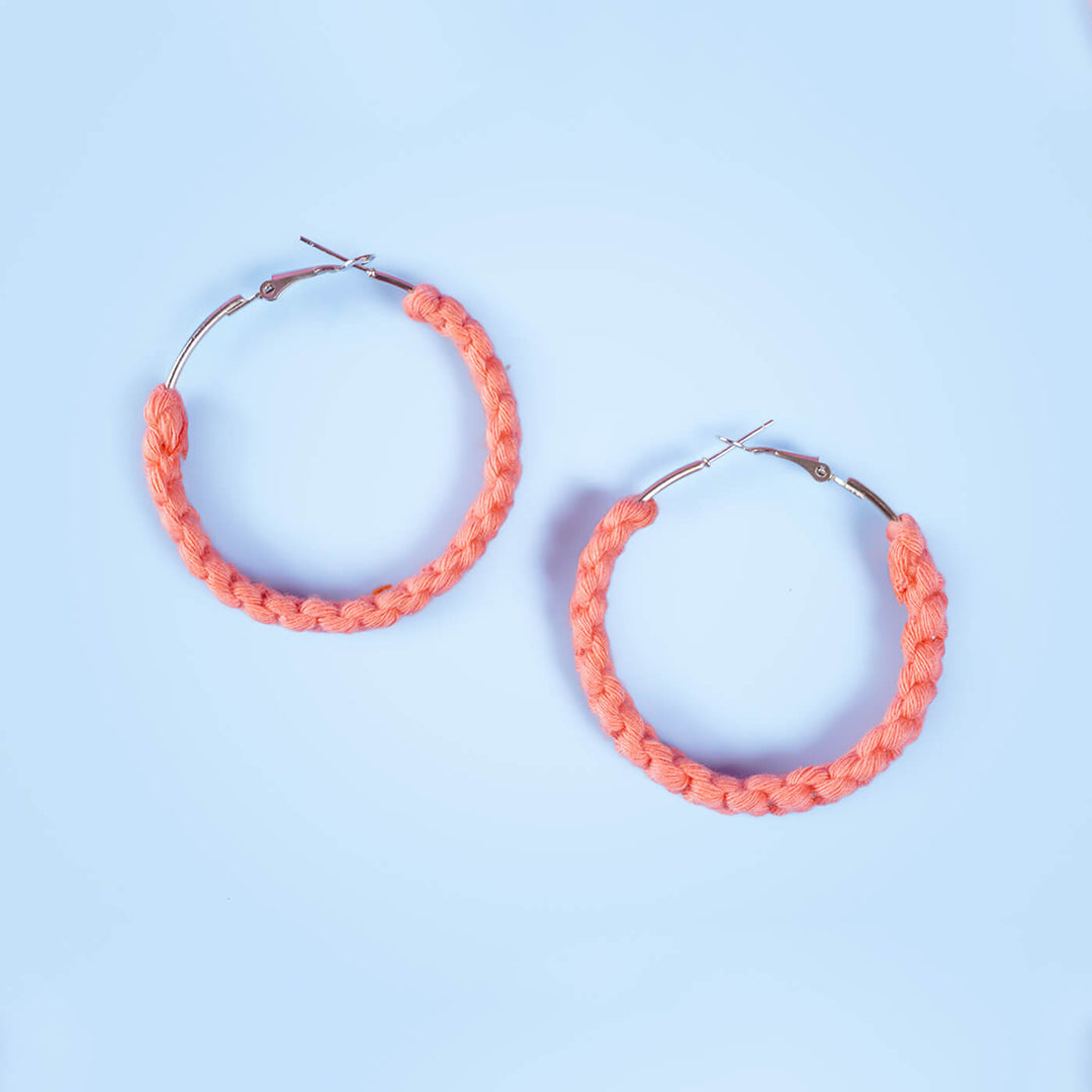 Pastel Orange Thin Braided Macrame Earrings