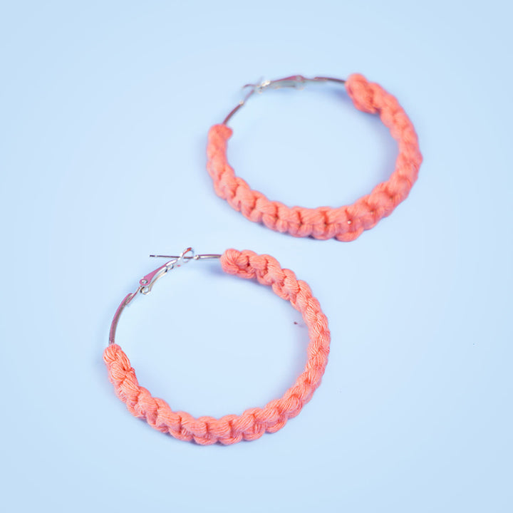 Pastel Orange Thin Braided Macrame Earrings