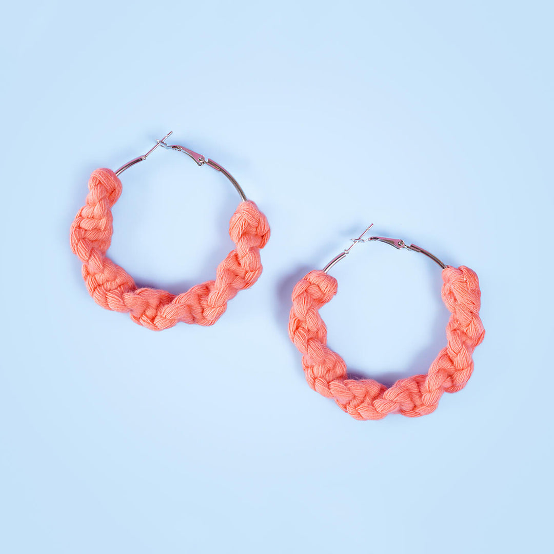 Pastel Orange Twisted Macrame Earrings