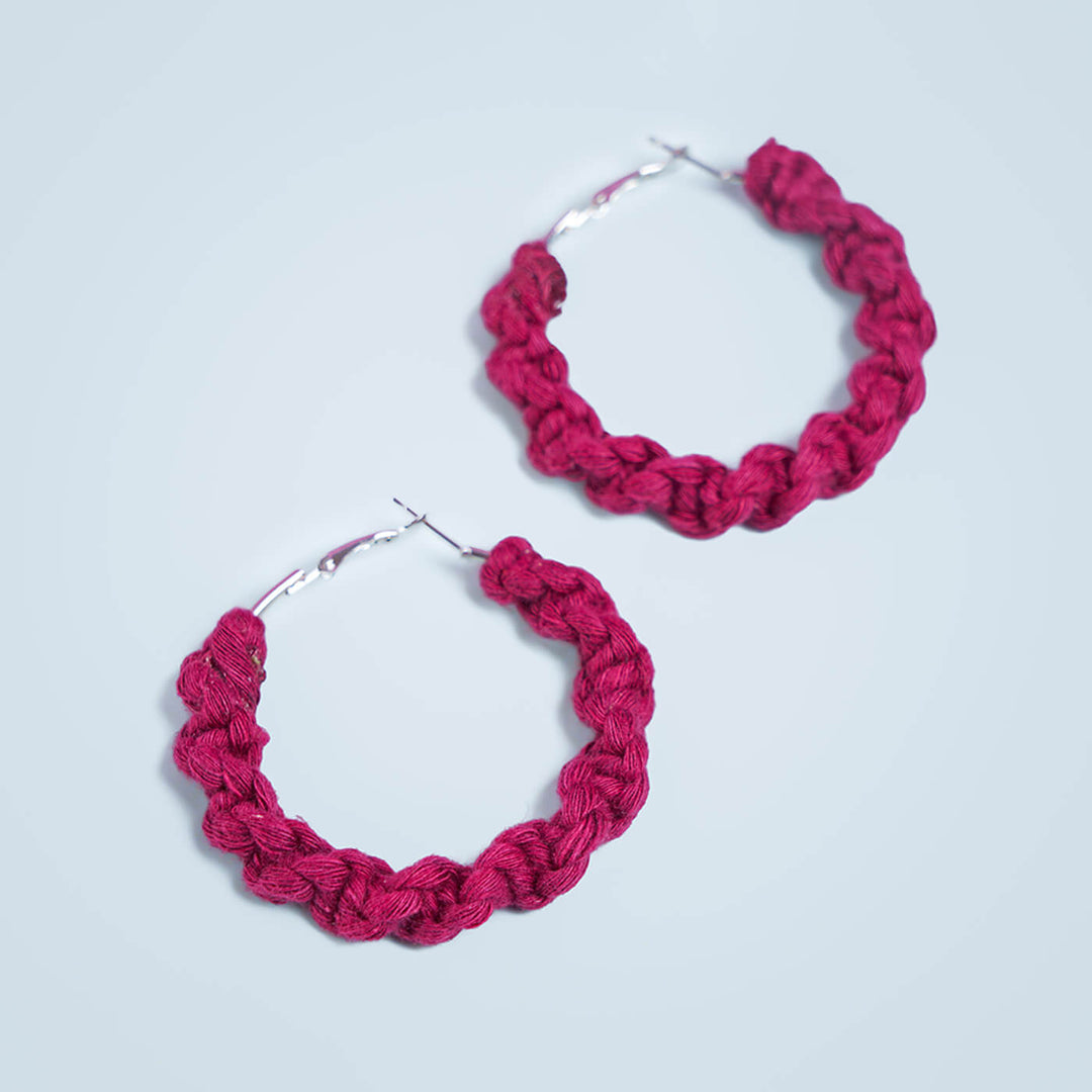 Purple Macrame Hoop Earrings