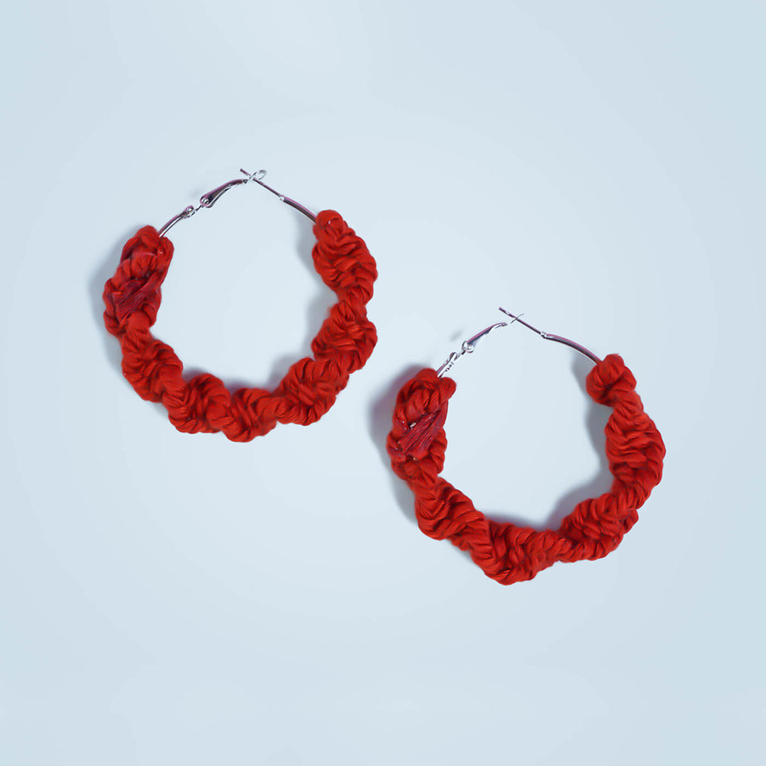 Red Macrame Hoop Earrings