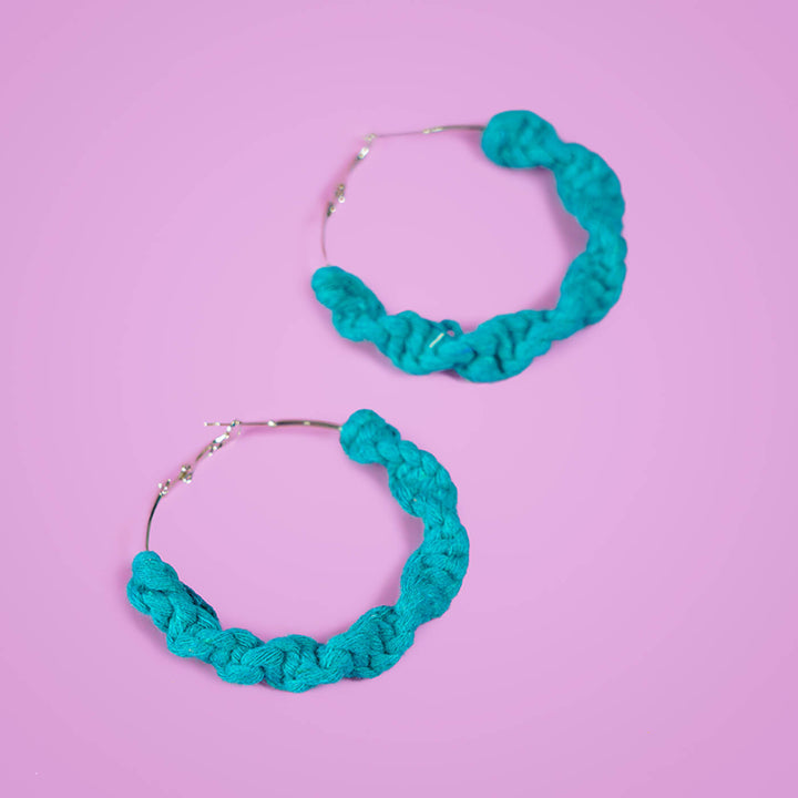 Teal Twisted Macrame Hoop Earrings