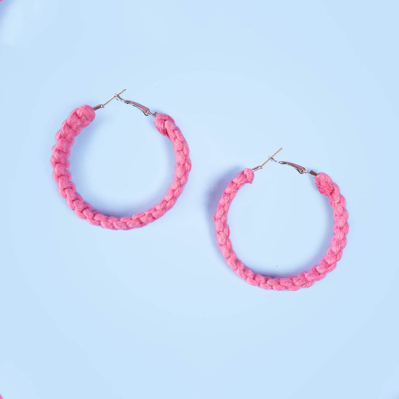 Vibrant Pink Braided Macrame Earrings