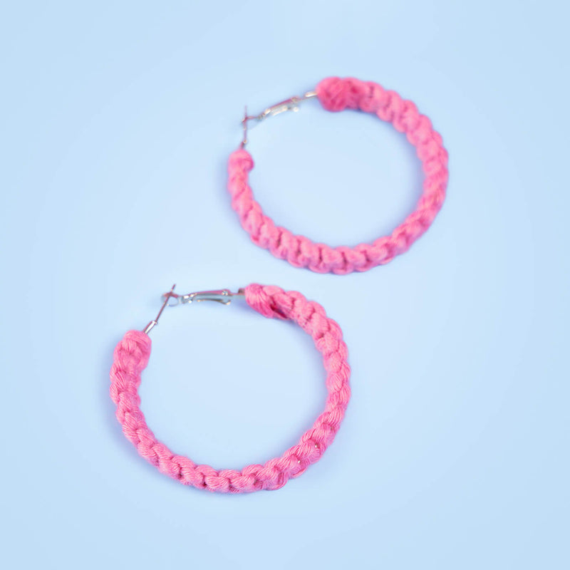 Vibrant Pink Braided Macrame Earrings