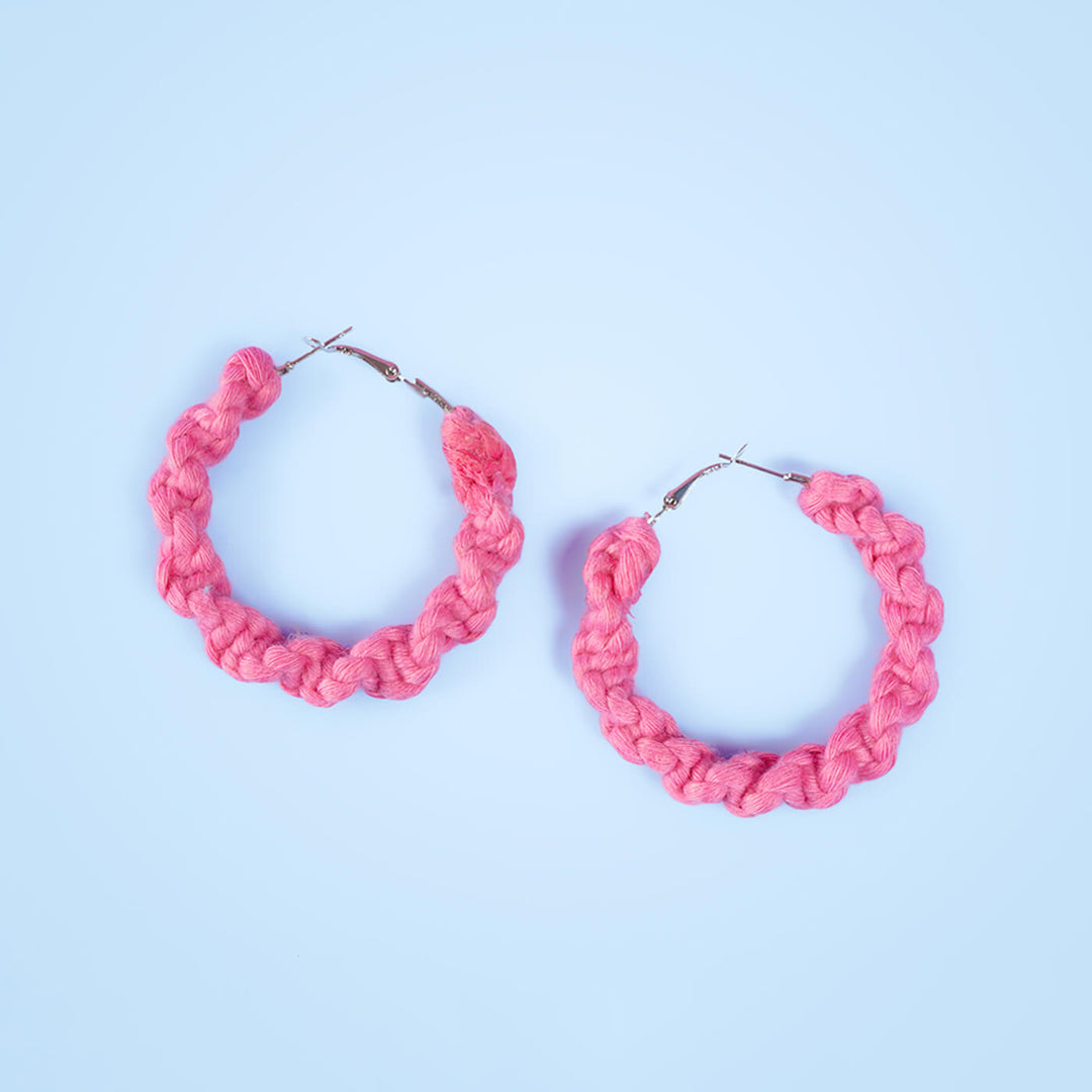 Vibrant Pink Twisted Macrame Earrings