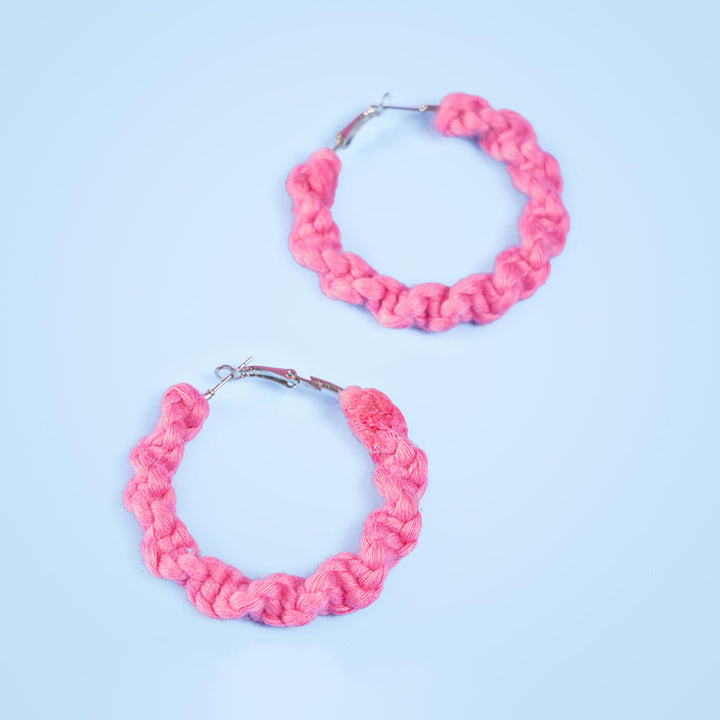 Vibrant Pink Twisted Macrame Earrings