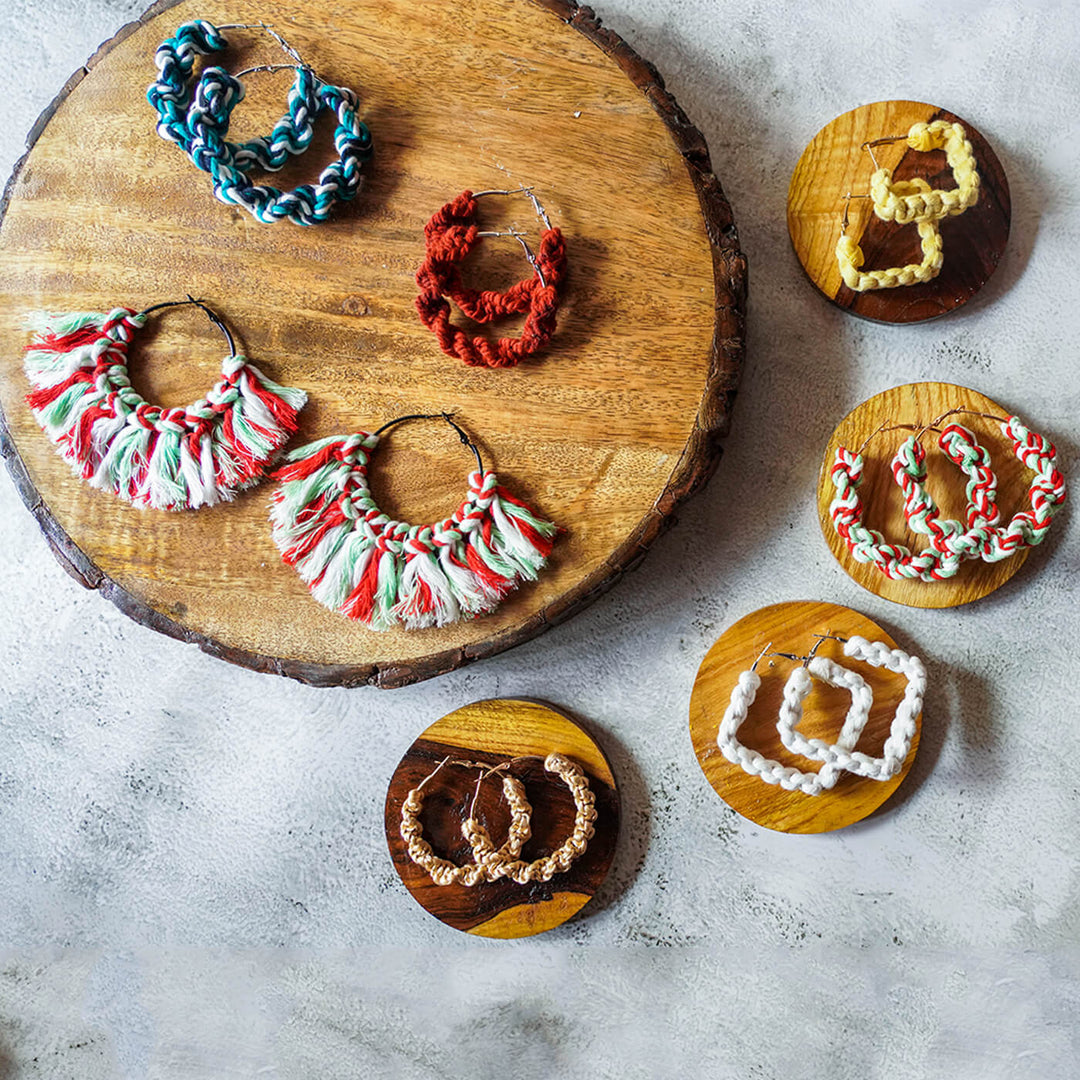 Orange Macrame Hoop Earrings