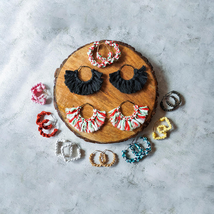 Multi-colored Macrame Tassled Earrings
