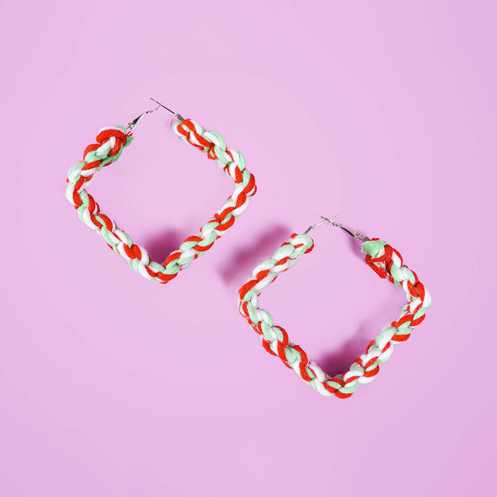 Shades of Red and White Macrame Earrings