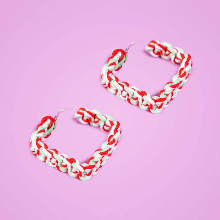 Shades of Red and White Macrame Earrings