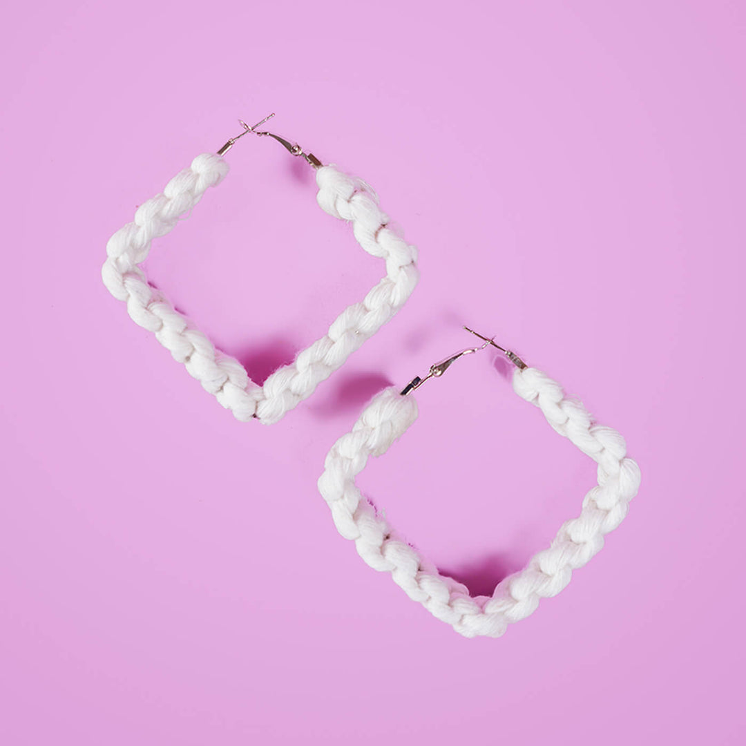 White Macrame Earrings