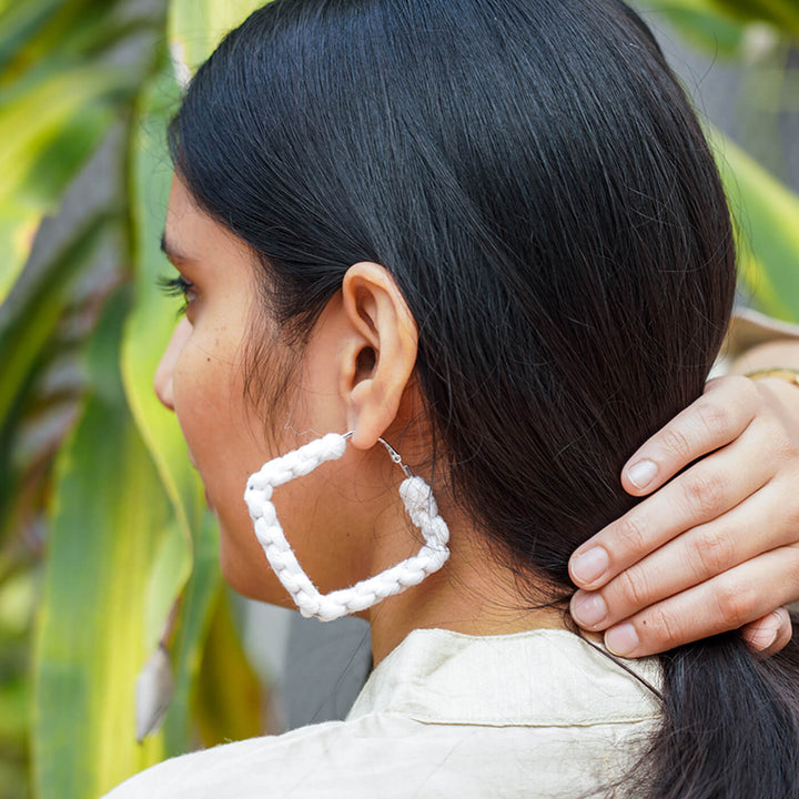 White Macrame Earrings