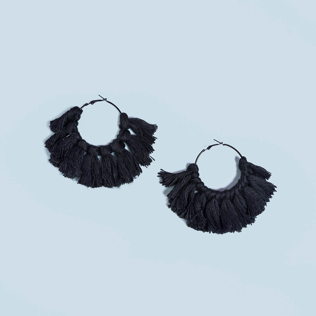 Black Macrame Tassled Earrings