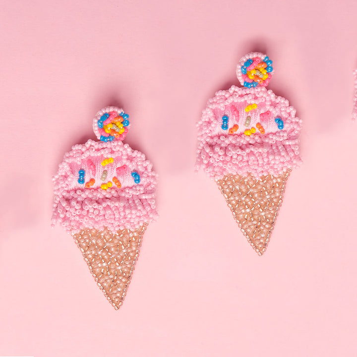 Hand Embroidered Ice Cream Sequin Earrings