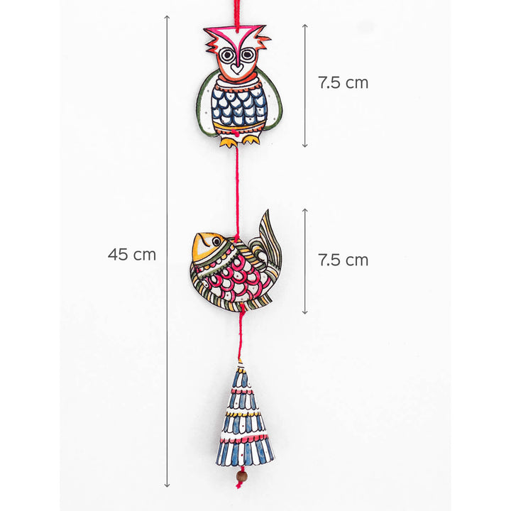 Hand-painted Owl & Fish Tholu Puppet Hanging