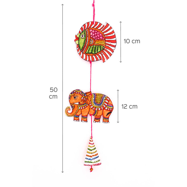 Hand-painted Tholu Fish and Elephant Puppet Hanging