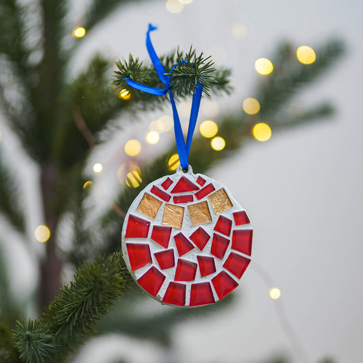 Handmade Round Mosaic Glass Ornaments For Christmas Tree Decoration