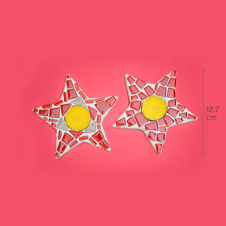 Handmade Star Mosaic Glass Tealight Holders For Christmas Table Decoration | Set Of 2