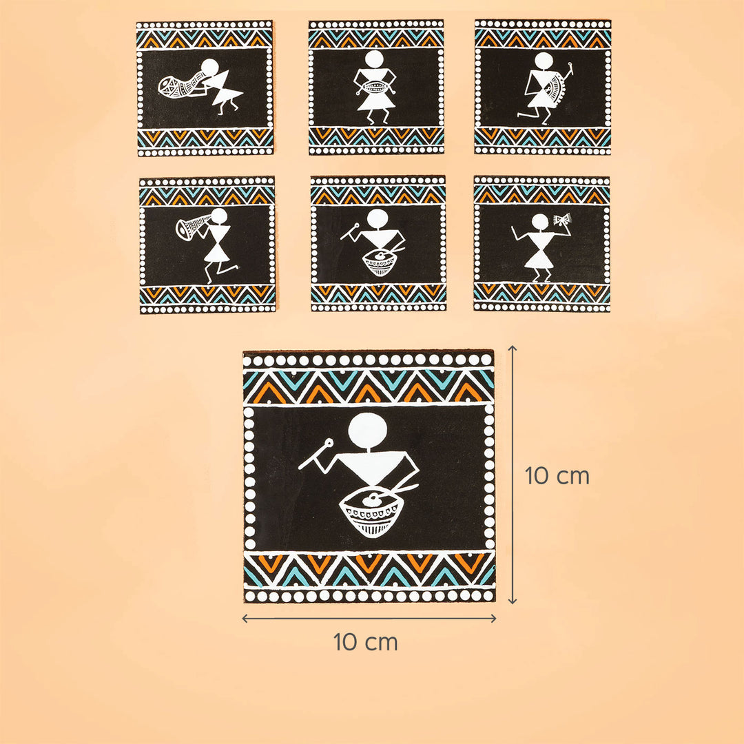 Warli Musicians Wooden Coasters - Set of 6
