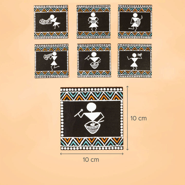Warli Musicians Wooden Coasters - Set of 6