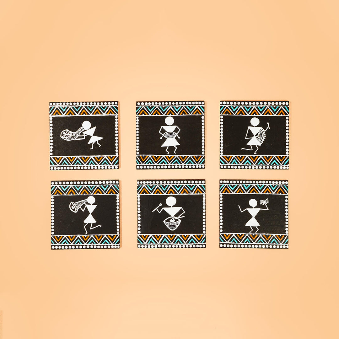 Warli Musicians Wooden Coasters - Set of 6
