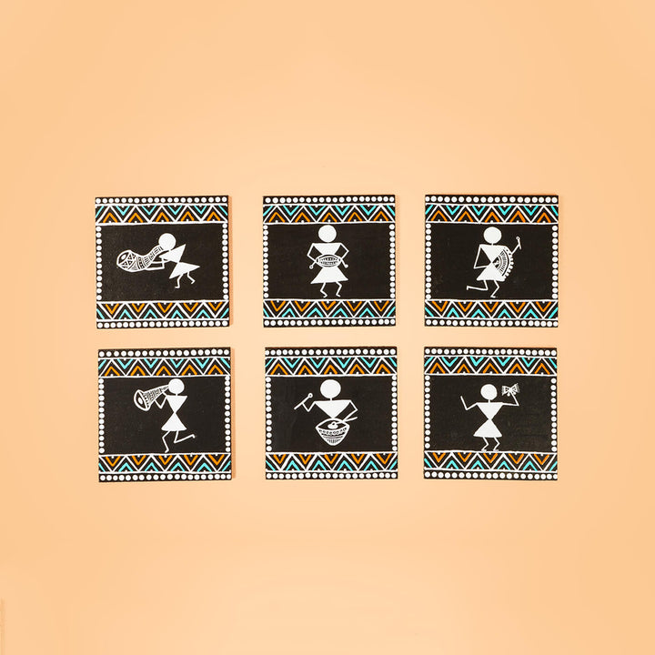 Warli Musicians Wooden Coasters - Set of 6