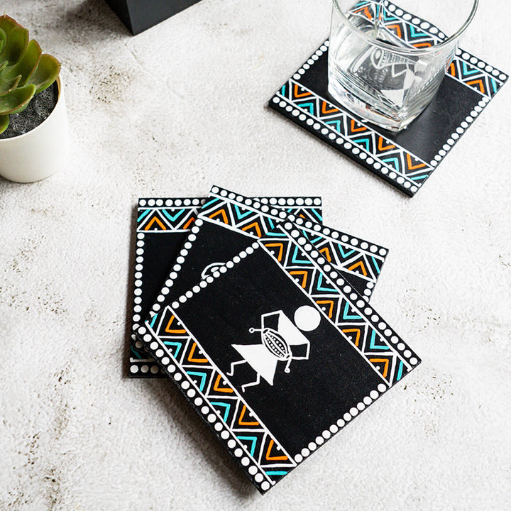 Warli Musicians Wooden Coasters - Set of 6