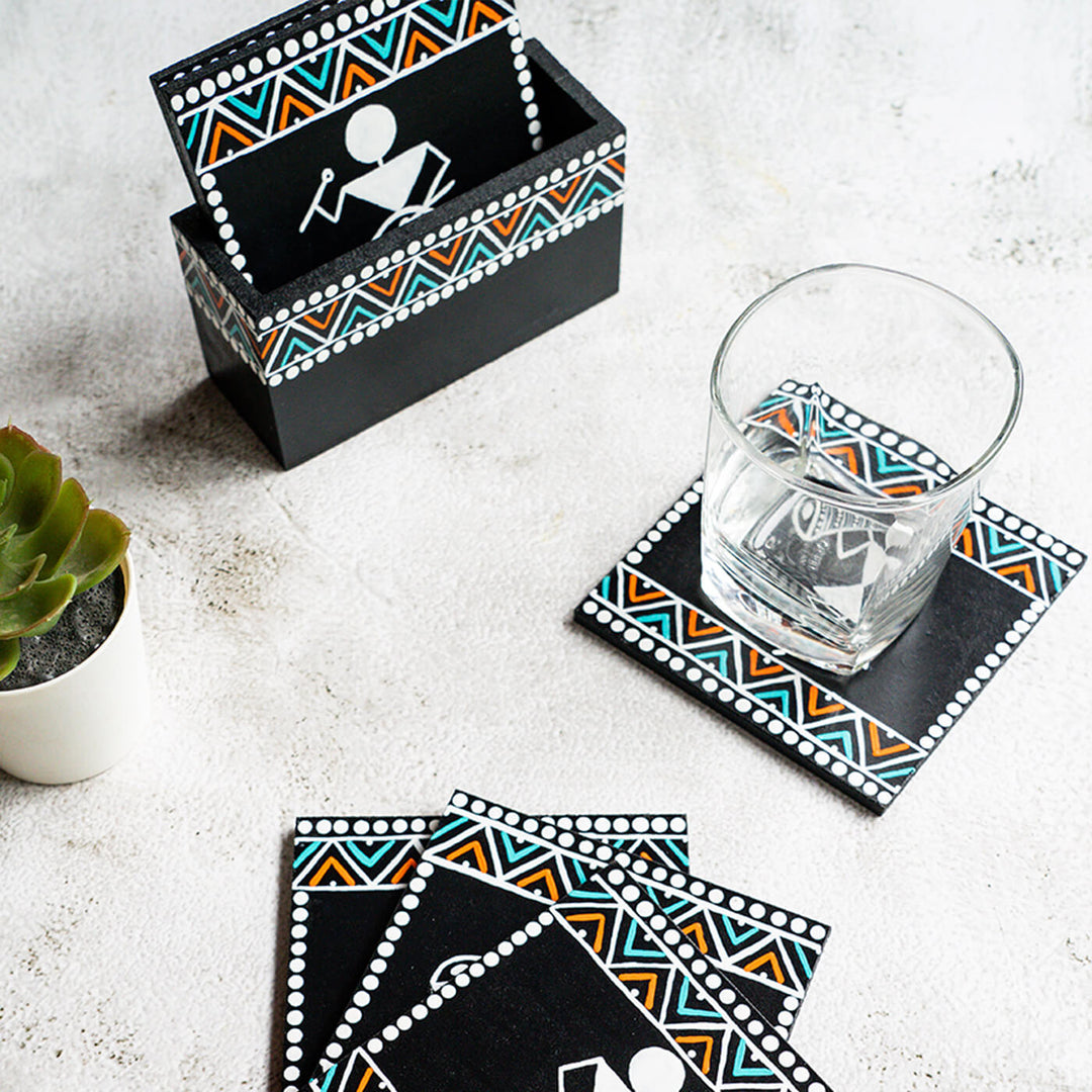 Warli Musicians Wooden Coasters - Set of 6