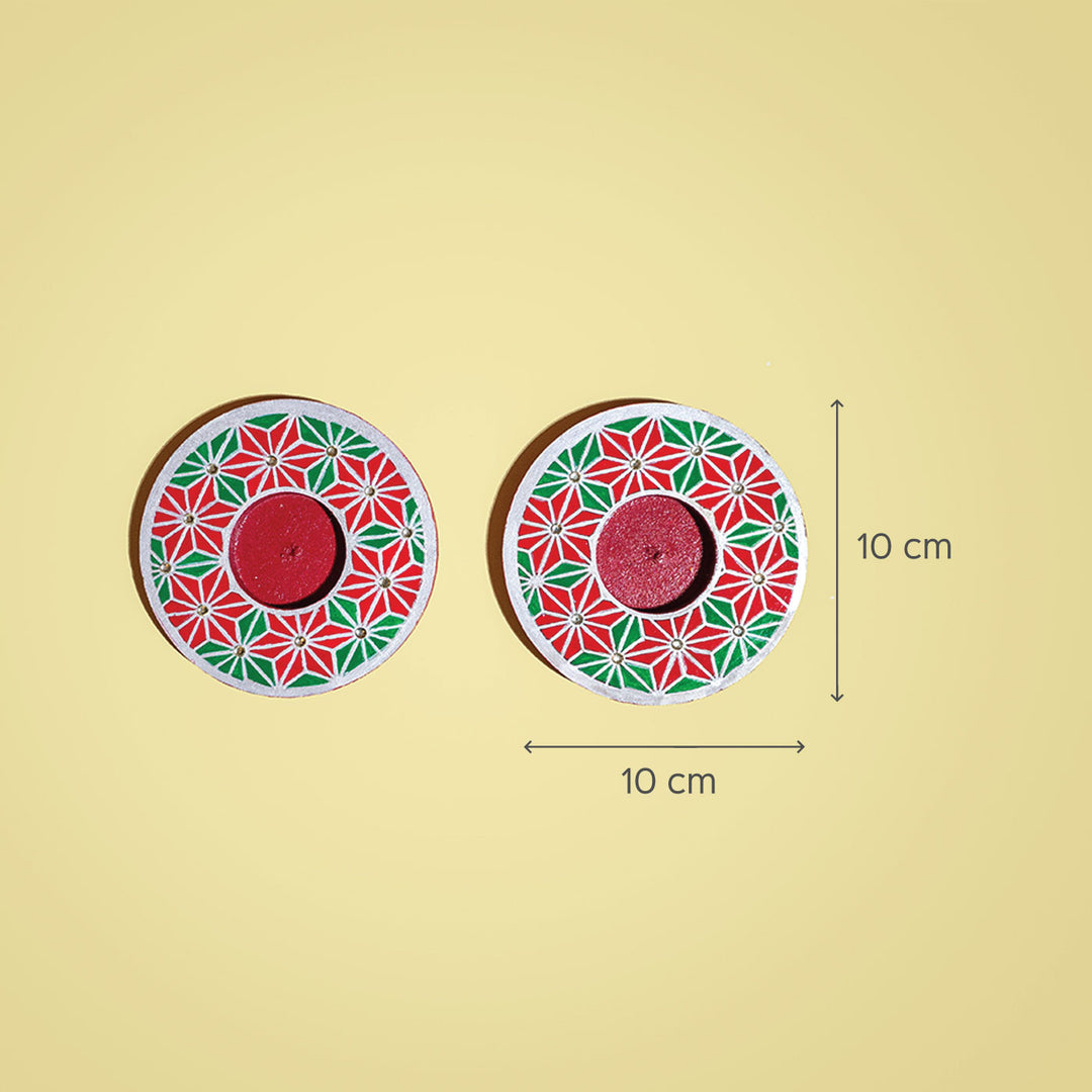 Hand-Painted Wooden Tealight Holders For Christmas Decoration | Set Of 2