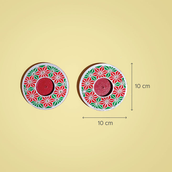 Hand-Painted Wooden Tealight Holders For Christmas Decoration | Set Of 2