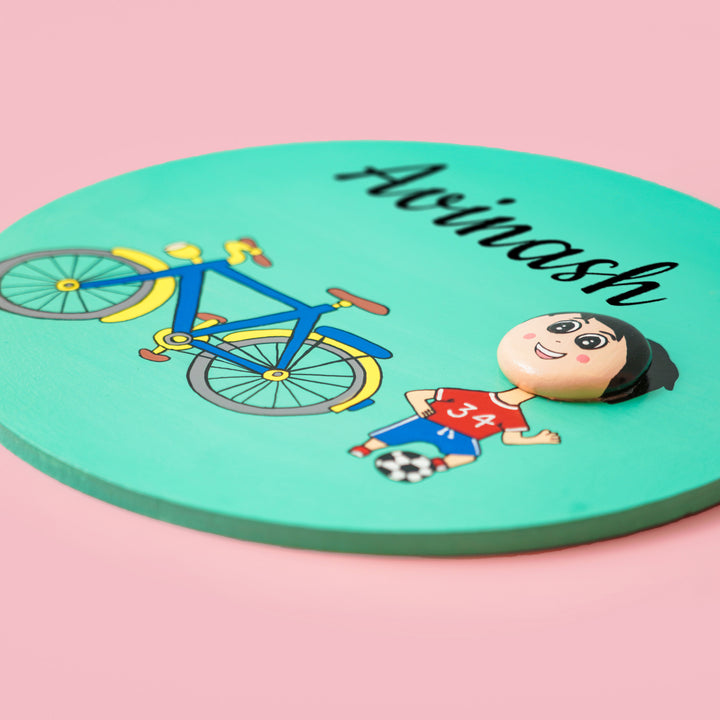Handmade Clay Pebble Art Bicycle Theme Nameplate For Boys