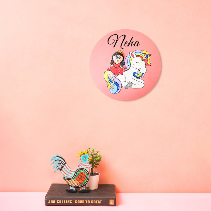 Handmade Clay Pebble Art Unicorn Theme Nameplate For Girls