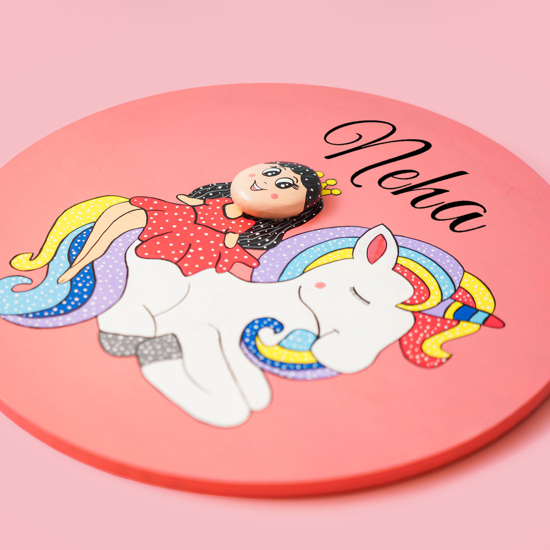 Handmade Clay Pebble Art Unicorn Theme Nameplate For Girls