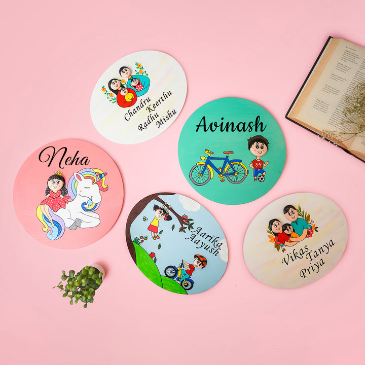 Handmade Clay Pebble Art Colourful Siblings Name Plate - Top View Showing Multiple Personalizations