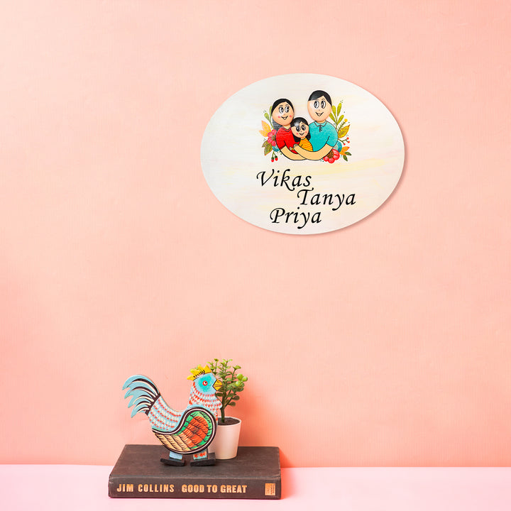 Handmade Clay Pebble Art Family Nameplate For Family of 3